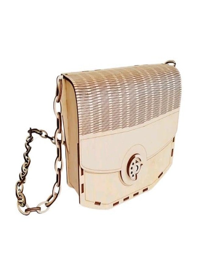 MeeCraft Antique Wooden Clutch with Wood Chain for Women, 18.4x15x5 cm, Beige. - Image 1